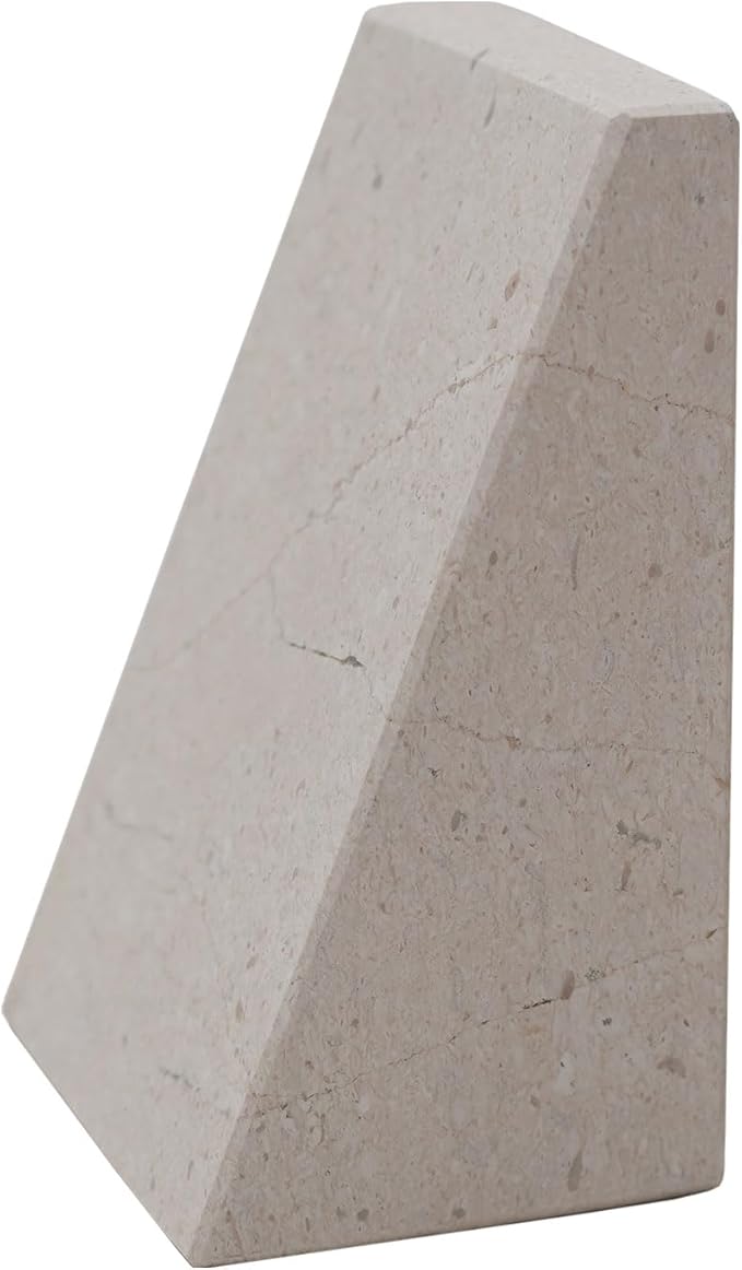 Marble Bookends for Shelves – Natural Stone Decorative Heavy Duty Bookends (Botticcino Cream)