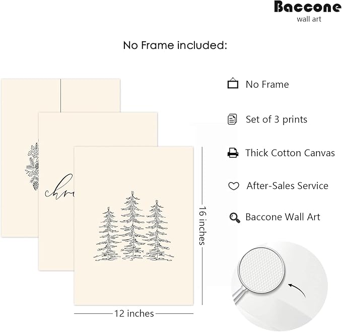 Baccone Christmas Wall Art Winter Xmas Canvas Decor Merry Christmas Wall Art Minimalist Vintage Painting Beige Farmhouse Prints Holiday Poster for Bathroom 12x16x3 Inch Unframed