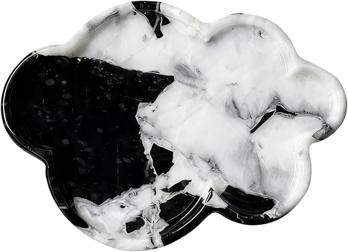 Natural Marble Tray Cloud Shape Vanity Trays, Jewelry Trays Holder Dish for Bathroom Countertop Home Decor Gift Black-White