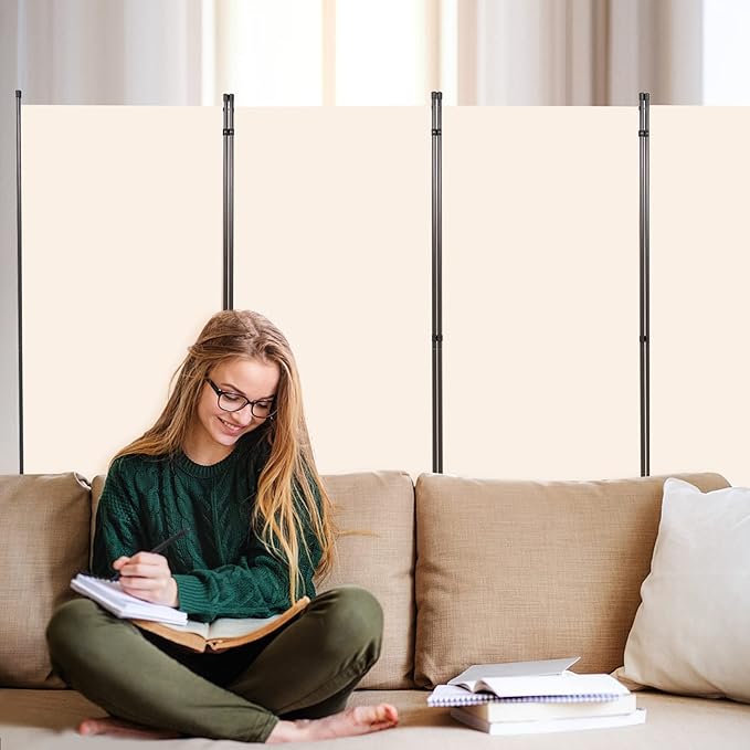 Room Divider 6FT Folding Privacy Screens, 4 Panel Partition Room Dividers w/Freestanding Design, Portable Wall Divider for Room Separtation, Fabric Screen Panel for Home Office Bedroom Dorm