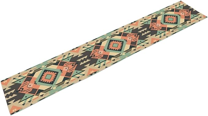 Aztec Table Runner, Southwestern Native Ethnic Navajo Abstract Geometric Tribal Vintage Beige Black Table Runners Decor for Kitchen Family Dinner Table Holiday Party 13x108 Inch