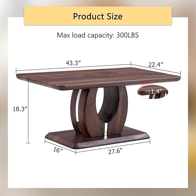 LKTART Rectangle Coffee Table for Living Room, Imitation Marble Coffee Tables with Storage, Modern Stable Base Center Tea Table for Dining Room Small Space Apartment (43.3''L×22.4''W-Walnut)