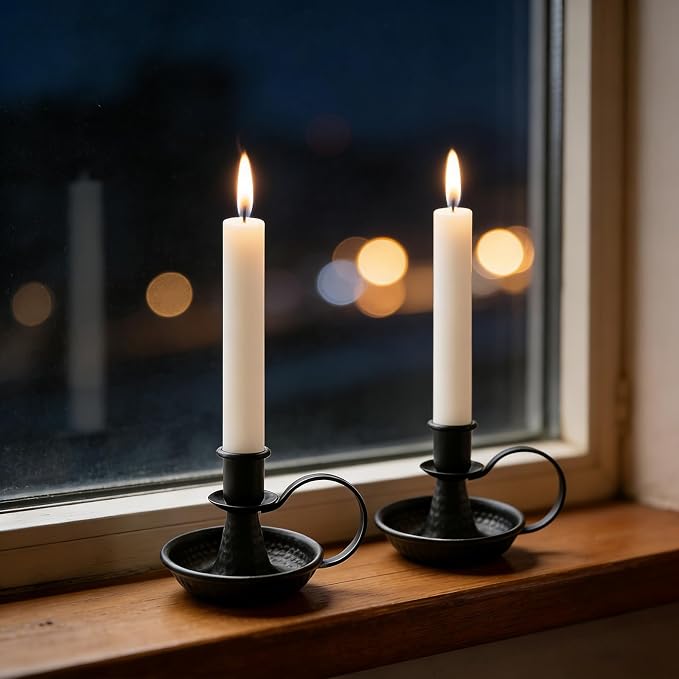 4 Pcs Retro Iron Taper Candle Holder, Black & Bronze Candlestick Holders with Handle Candlelight Stand for Farmhouse Decor Home Wedding Party Table Decoration (4, 2pcs Black+2pcs Bronze)