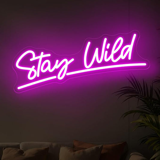 Stay Wild Neon Sign, Aesthetic Purple LED Neon Sign for Wall Decor, Dimmable USB Light Up Sign for Bedroom Dorm Room Apartment Workspace, Minimalist Script Neon Wall Art for Room Decor, 16.7x7.9"