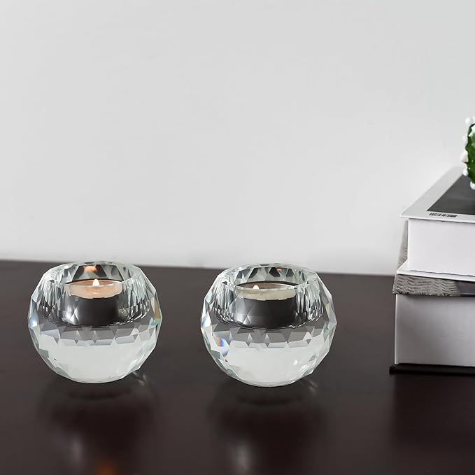 Crystal Candle Holders Set of 2, Tea Wax Ultra Elegant & Modern Centerpiece Home Décor,Wedding,Scented Candle Holder