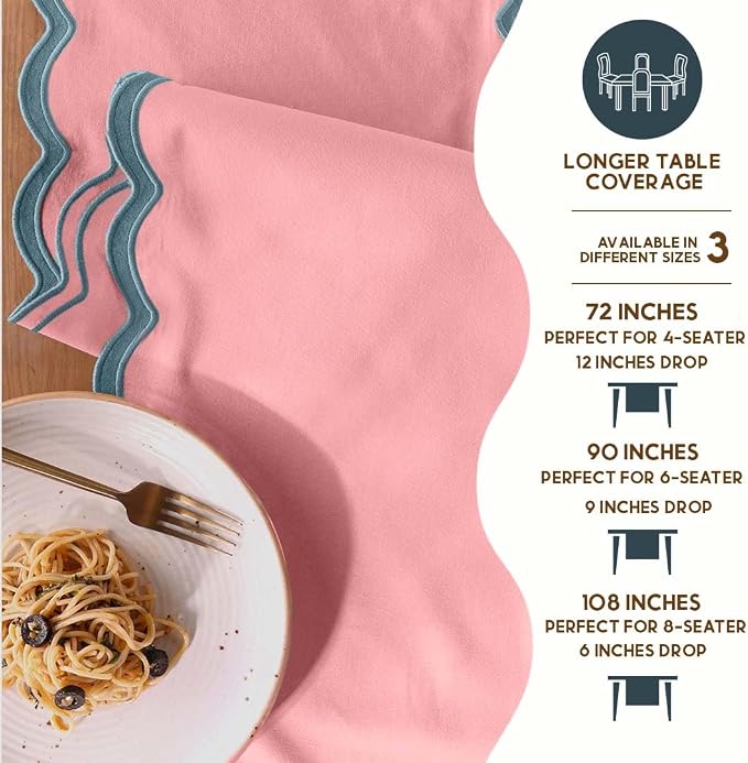 Folkulture Table Runner 90 inches Long | Scalloped Pink Table Runner for Dining Room, Party Decorations | 100% Cotton, Machine Washable, Farmhouse Table Runner for Hannah Montana Party Decorations