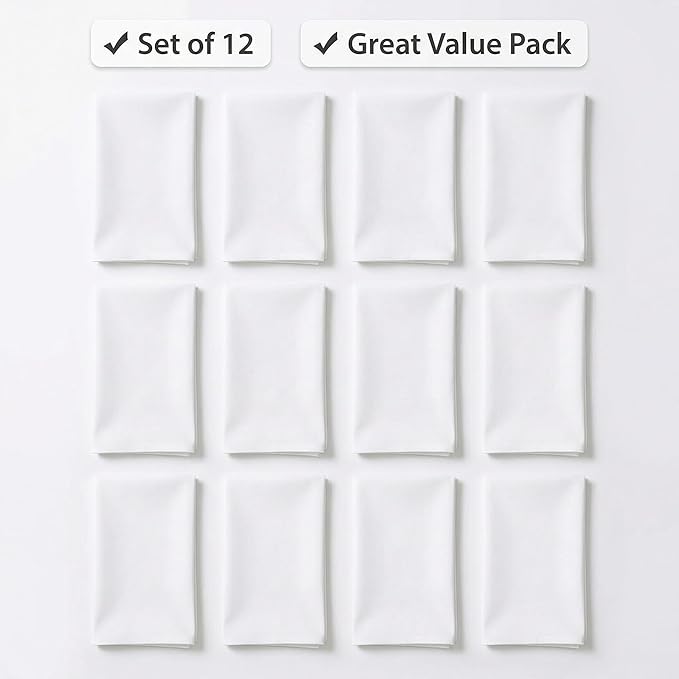 Urban Villa Cloth Napkins 100% Cotton Highly Absorbent Washable Durable Reusable Premium Dinner Napkins Ideal for Gifts for Mothers Day Hotel Farmhouse Parties - White (18" x 18", Set of 12)