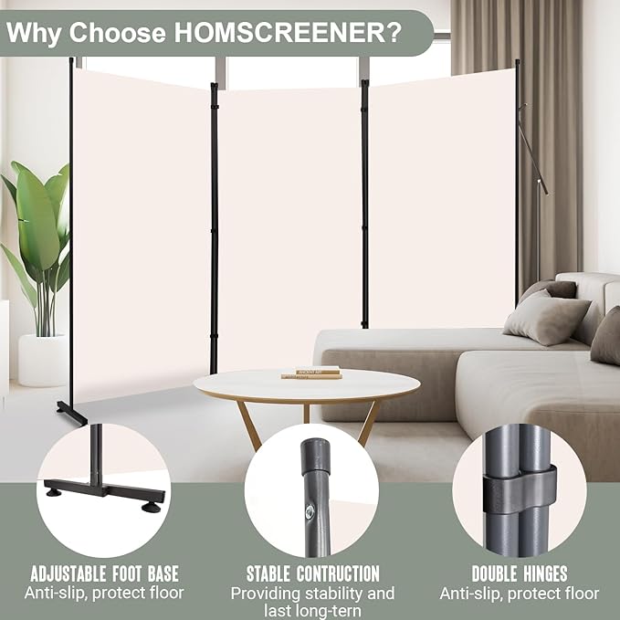 Room Divider 6FT Single Panel Privacy Screen, 102'' Wide Fabric Indoor Room Divider Wall Divider for Room Separation, Portable Room Partitions and Dividers Freestanding Temporary Wall Room Separators