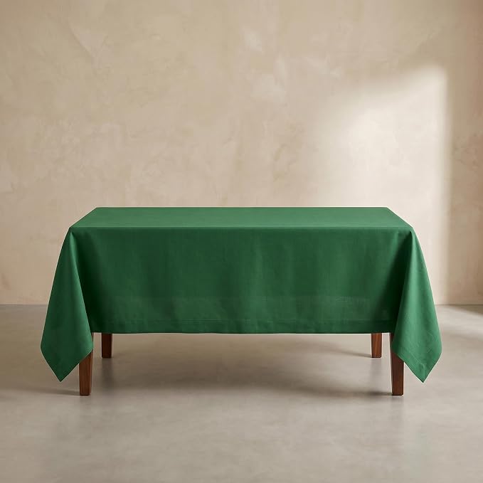 Solino Home Linen Tablecloth for Rectangle Tables 60 x 90 Inch - 100% Pure Linen Pine Green Table Cloth - Fete, Machine Washable Cloth Tablecloth