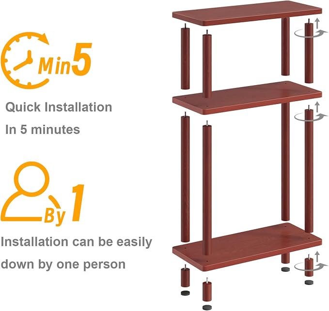 Apicizon 3 Tier End Table, Narrow Side Table with Storage Shelf, Bedroom, Living Room, Entryway, Farmhouse, Dark Brown