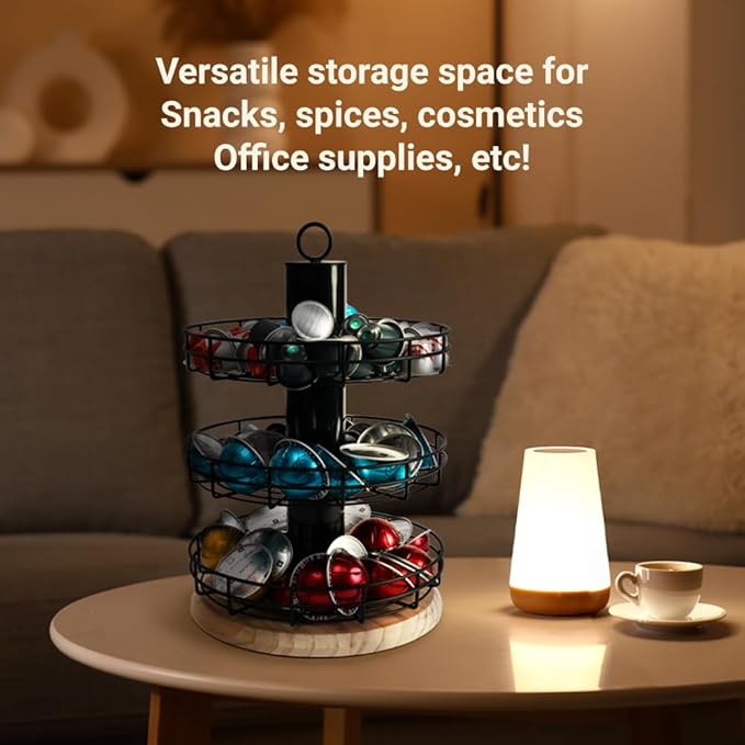 J JACKCUBE DESIGN K Cup Holder 3-Tier Rotating Coffee Pod Carousel Stand for 75 K-Cups or 90 Nespresso Pods,Coffee Station Oragnizer for Kitchen, Office, Countertop - MK1407A