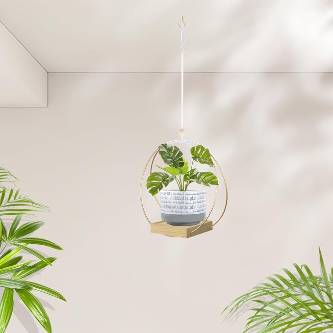hismocal Hanging Planter for Indoor Plants, Plant Hanger with Sturdy Wood Base,Modern Boho Macrame Plant Hanger,Wall Ceiling Window Stands(Plants/Pots Not Included)