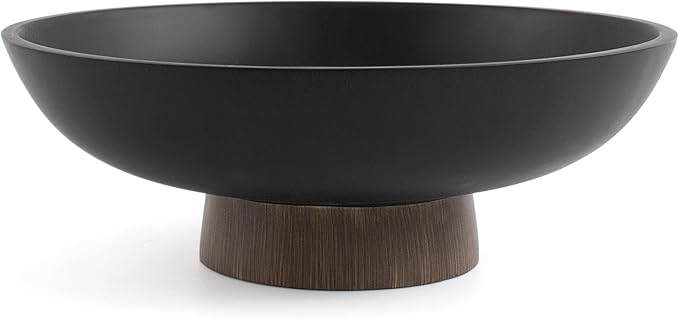 LIN CHUAN Modern Resin Pedestal Bowl, Large Fruit Bowl for Kitchen Counter, Catch All bowl for Entryway Table, Dark Brown