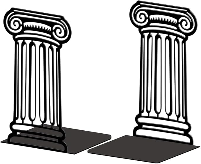 Peacoblue Metal Bookends for Shelves, Modern Decorative Heavy Duty Study Book Ends Stoppers for Office, Desk, Shelf, Room 5.3"x4.3"x7.9" Cast Iron Simple Tall Bookends 1 Pair (Roman Columns)