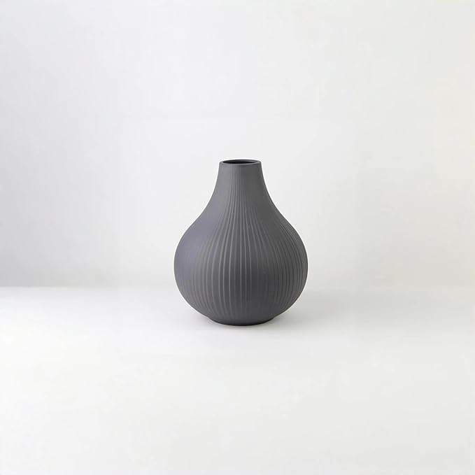 Large Ceramic Vase Modern Vase Black Gray Vase for Room, Big Belly Vases Minimalism Style for Home Decor，Flower Vases Decorative Vase for Shelf Decor/Table/Living Room/Office (Black Gray, 9.2Inches)