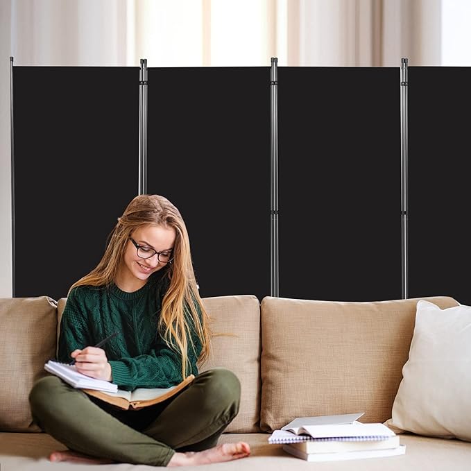 Room Divider 6FT Folding Privacy Screens, 4 Panel Partition Room Dividers w/Freestanding Design, Portable Wall Divider for Room Separtation, Fabric Screen Panel for Home Office Bedroom Dorm