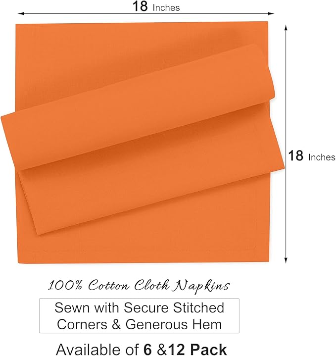 Ruvanti Cloth Napkins Set of 12, 100% Cotton High GSM 18x18 Inches Soft, Washable, Highly Durable & Absorbent, Perfect for Parties, Christmas, Thanksgiving Dinners – Orange Peel