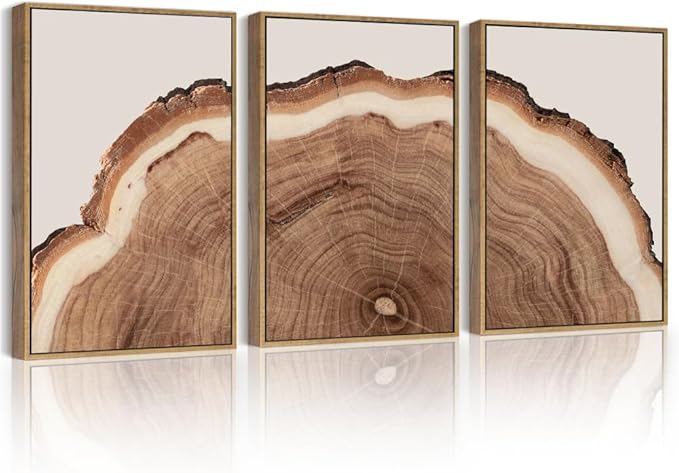 PHOPAGO Vintage Tree Rings Wood Framed Wall Art Modern Retro Stump Wall Decor Nature Farmhouse Rustic Art Prints Home Decor - 12x16in Natural Framed