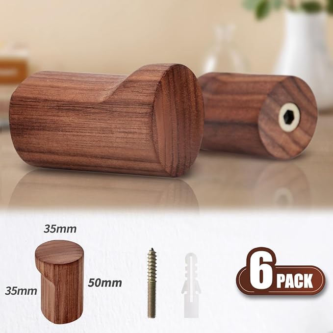 COCOYA Natural Wood Wall Hooks, 4Pack Minimalist Hat Hanger Easy Install Wall Mount Wooden Peg Knob Walnut Cute Simple Modern Small Room Decor, for Hanging Coat Towel Cap Bag Purses Jacket Backpack