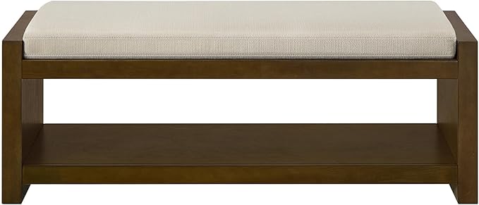Accent Bench with Lower Shelf Shoe Rack, Padded Seating Bench for Living Room, Modern Compact Bed End Bench with Storage for Bedroom Seating, Removable Cushion (Beige, 47" L)