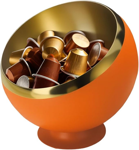 Coffee Pod Holder, Large Capacity Stainless Steel Storage Rack for Coffee & Espresso Pods - Countertop Coffee Bar Accessories (Orange with base, Large)