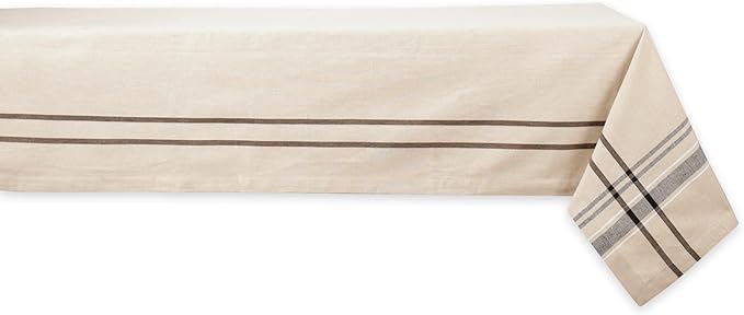 DII French Stripe Tabletop Collection Farmhouse Style Dining Table Linen Tablecloth, 60x104, Taupe/Black