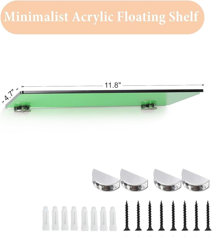 iobiotio Small Floating Shelves, 12 x 4'' Shelves for Wall, Decorative Floating Shelves for Home Office, Wall Mounted Rack, Dark Green, 2 Pcs