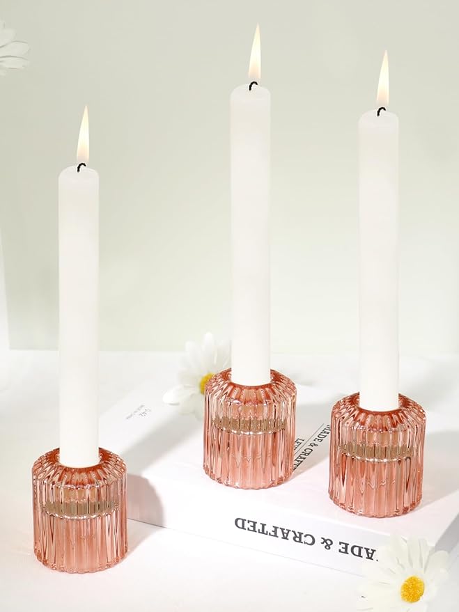 Reversible Rde Glass Candle Holder Set of 6, Thick Heat-Resistant Glass Candlestick Holders for Taper, Tealight, Votive, LED Candles, Perfect for Wedding, Party, Home Décor