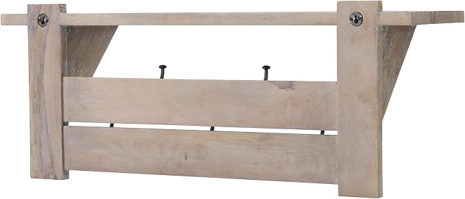 Alaterre Furniture Bethel Wall-Mounted Coat Rack with Shelf – Modern Farmhouse 40-Inch Solid Wood Entryway Organizer with 5 Black Metal Double Hooks & Upper Storage Shelf (Driftwood Finish)