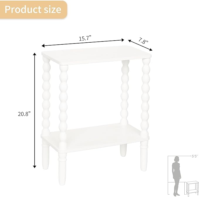 Fultyle Narrow Side Table, Small End Table with 2-Tier Storage, Small Bedside Table Slim Nightstand for Narrow Spaces, Living Room, Bedroom (White)