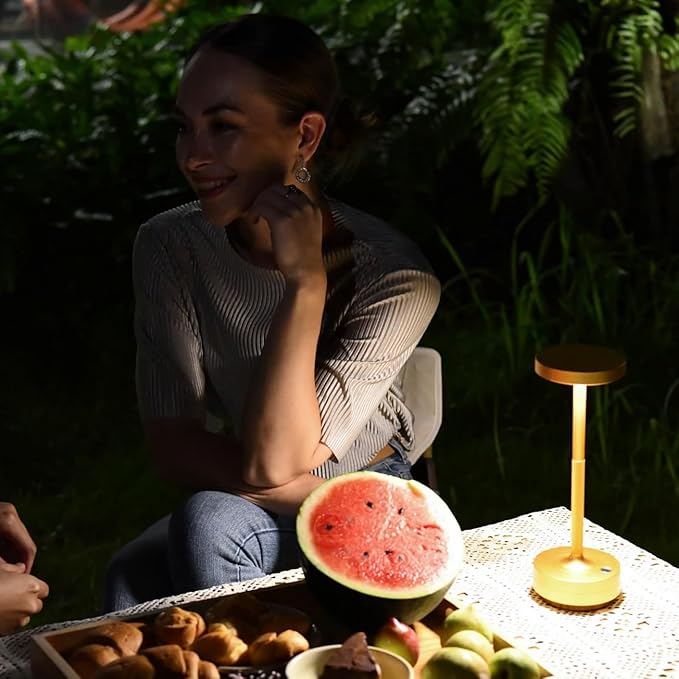 2-Pack Cordless Table Lamp Rechargeable, 5000mAh Battery Operated LED, Touch 3-Color Stepless Dimming, IP54 Waterproof Wireless Lamp for Bedroom Dining Restaurant Patio Outdoor – Gold
