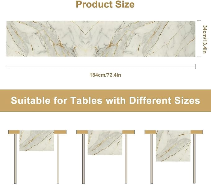 Marble Table Runner, Gold Striated White Modern Marble Accent Table Runner for Kitchen Dining Cafe Home Party Decor, 13x120 Inch