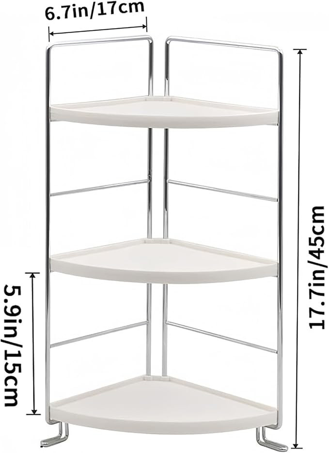 3-Tier Corner Spice Rack Kitchen Bathroom Countertop Organizer Vanity Tray Cosmetic Makeup Storage Standing Shelf, White