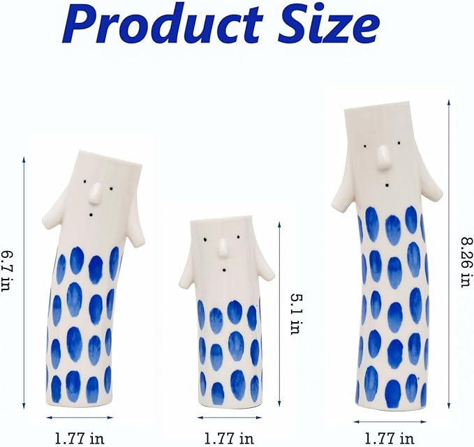 MOUGIGI Cute Family Face Vases Set of 3 - Unique Ceramic Bud Vases for Small Flower - Fun Modern Aesthetic Decor for Home - Pretty Decorative Flower Holder for Women and Kids for Spring