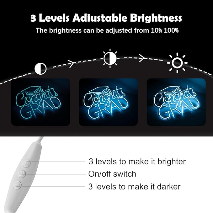 “Congrats Grad” Ice Blue Neon Sign – 16.5×12.6 in Unique Aqua-Tone LED Light for Med School & Engineering Grads, Dimmable with Wired Controller, Includes Wall Anchors – Class of 2026