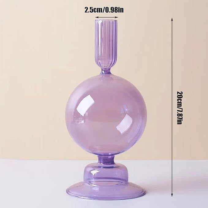 Glass Candlestick Holders Colorful Glass Taper Candle Stand Modern Elegant Candle Stick Candle Holder Glasses Vase Decor for Home Party Centerpiece(Purple B)