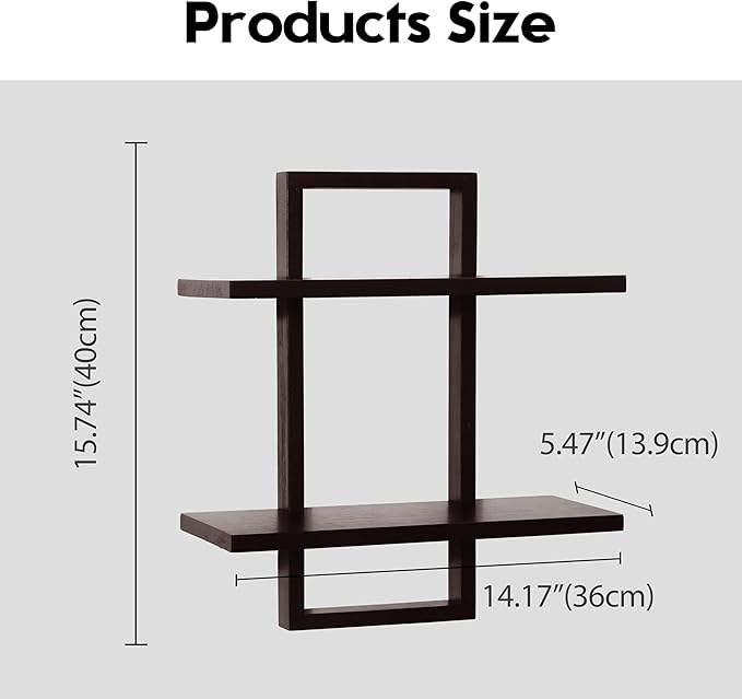 PHOENANCEE Floating Shelves for Wall,Display Hanging Shelf Set of 2,Modern Decorative Plants Shelves,Wood Home Decor Storage Chic for Living Room Bedroom Bathroom Office,Oak Frame,2-Tier (Walnut