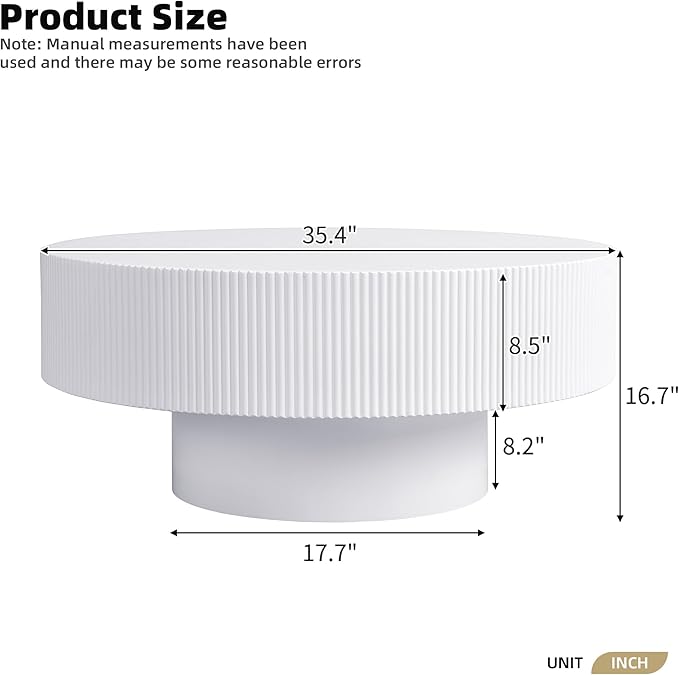 Merax Modern 35.4 Inch Round Large Coffee Table with Sturdy Base, Wood Center Table for Living Room Reception Room, Easy Assemble, White