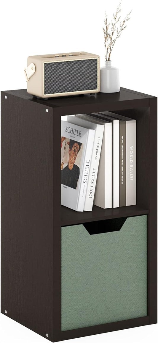 Furinno CUBICLE Book Shelf, 2-Cube Bookshelf, Extra Thick Frame Horizontally & Vertically Reversible Bookcase with Open Back, 14.6" x 16" x 30", for Living Room, Bedroom, Home Office, Black Dark Oak