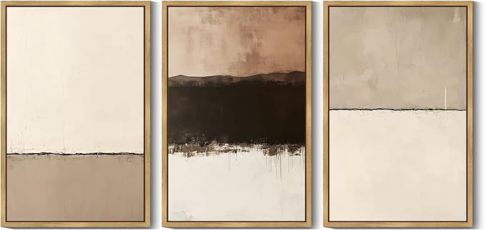 PHOPAGO Neutral Abstract Framed Wall Art Large 24x36in Minimalist Beige Gray Pastel Wall Decor Modern Watercolor Art Paints for Bedroom Dining Room - Natural Framed