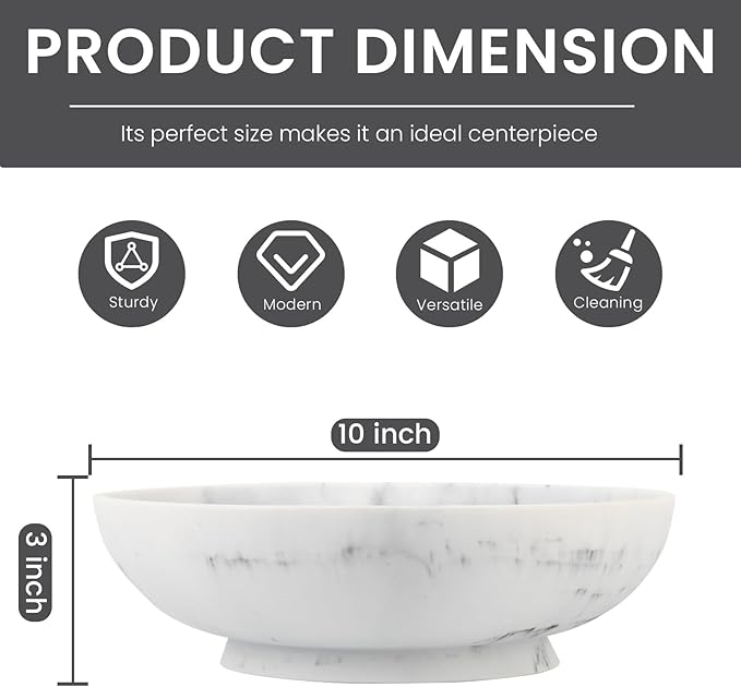 L'ARL GMVOI Large Decorative Bowl,Modern Fruit Bowl for Kitchen Counter,Handicraft Decorative Bowls for Home Decor,Stylish Key Bowl for Entry Table,Artificial White Marble