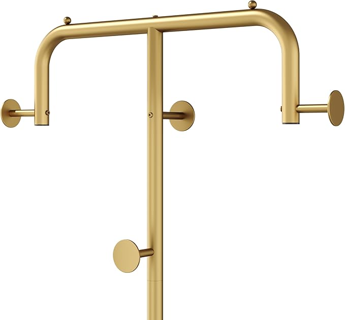 HOMEFORT Coat Rack, Freestanding Metal Coat Racks, Coat Tree Stand with 4 Hooks for Closet, Bedroom, Entryway, Living Room, Gold