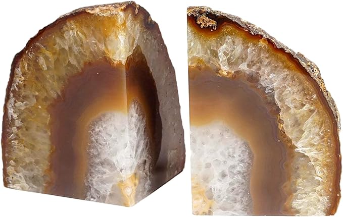 AMOYSTONE Natural Agate Bookends, Stone Book Ends for Kids’ Books, Small Crystal Book Stopper 2-3 LBS, Decorative Bookends for Shelves, for Children's