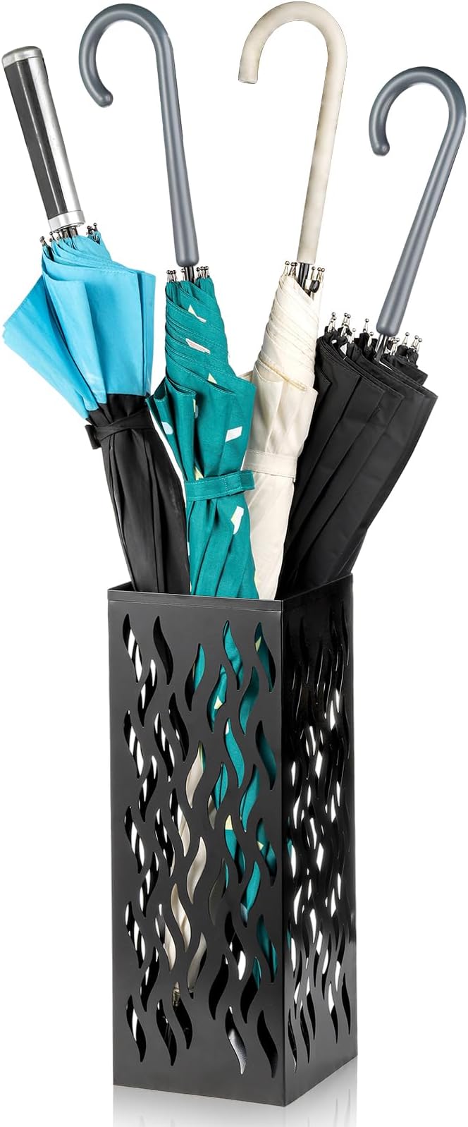 Noamus Metal Umbrella Holder, Heavy Square Canes Walking Sticks Stand Rack, Freestanding Rain Collection Umbrella Organizer, Black Umbrella Storage Bin for Entryway, Home, Office, 6.1"x6.1"x15.7"