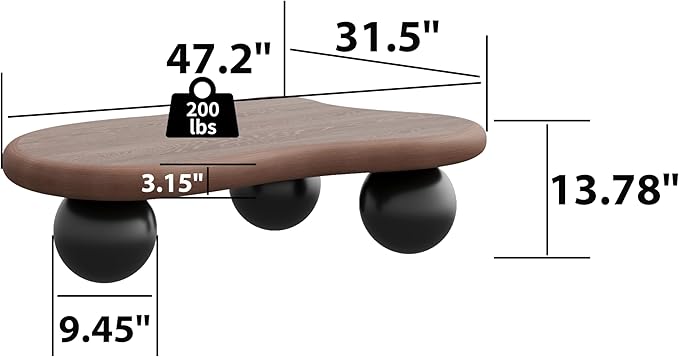 47" Cloud Coffee Table for Living Room Irregular Coffee Table Mid Century Modern Unique Coffee Tables Low Cute Small Center Table with 3 Ball Legs for Small Space Apartment Walnut & Black