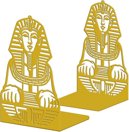 Peacoblue Metal Bookends for Shelves, Modern Decorative Heavy Duty Study Book Ends Stoppers for Office, Desk, Shelf, Room 5.3"x4.3"x7.9" Cast Iron Simple Tall Bookends 1 Pair (Golden Sphinx)