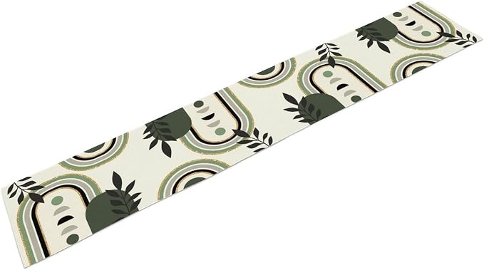 YCness Mid Century Boho Table Runner, Green Abstract Modern Sun Moon Minimalist Plants Table Runner for Bedroom Living Room Kitchen Laundry Room 13x70 Inch