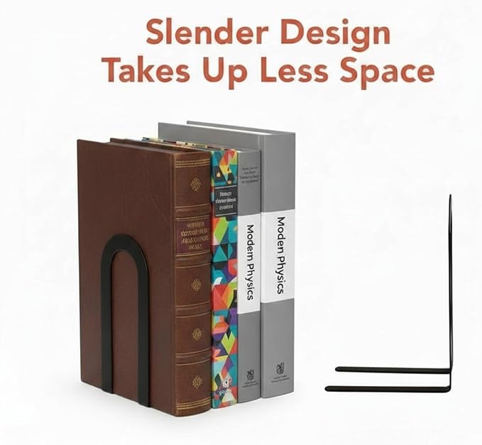 Chunful 12 Pcs Modern Metal Book Ends for Shelves Decorative Small Bookends Book Shelf Organizer Minimalist Design Stopper to Hold Books for Office (Round,Black)