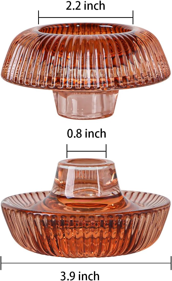 Mushroom-Shaped Candle Holders Set of 4 for Table Centerpiece, Glass Tealight Candlestick Holder for Wedding Party Decor, Vintage Tea Lights Candle Holder for Home Decoration (Brown)