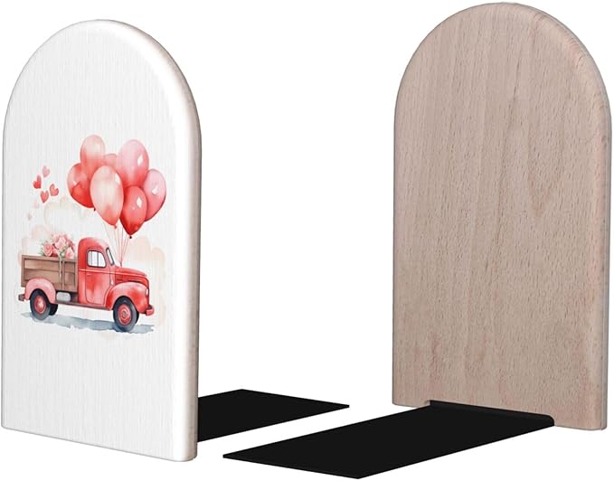 Love Rose Red Turck L-Shaped Book Ends 1 Pair Wood Bookends Valentine's Day Book End Supports for Heavy Book Shelf Holder Home Decorative